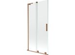 Mexen Velar L Paratia Vasca Da Bagno 2 Ante Scorrevoli 95 X 150 Cm, Trasparente, Rame Spazzolato - 896-095-003-01-65