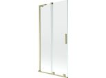 Mexen Velar L Paratia Per Vasca Da Bagno A 2 Ante Scorrevole 90 X 150 Cm, Trasparente, Oro Spazzolato - 896-090-003-01-55