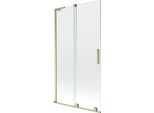 Mexen Velar L Paratia Da Vasca Da Bagno 2-Ante Scorrevole 100 X 150 Cm, Trasparente, Oro Spazzolato - 896-100-003-01-55