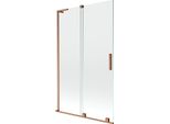 Mexen Velar L Paravento Per Vasca Da Bagno A 2 Ante Scorrevoli 110 X 150 Cm, Trasparente, Rame Spazzolato - 896-110-003-01-65
