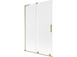 Mexen Velar L Paratia Per Vasca Da Bagno A 2 Ante Scorrevoli 120 X 150 Cm, Ghiaccio, Oro Spazzolato - 896-120-003-31-55