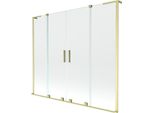Mexen Velar L Duo Paravento Per Vasca Da Bagno A 2 Ante Scorrevoli 180 X 150 Cm, Trasparente, Oro Spazzolato - 896-180-003-02-55