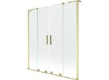Mexen Velar L Duo Paravento Per Vasca Da Bagno A 2 Ante Scorrevoli 150 X 150 Cm, Trasparente, Oro Spazzolato - 896-150-003-02-55