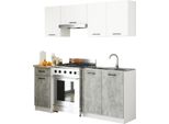 Set Da Cucina: Un Cassetto, Sette Ante, Otto Ripiani, Colore: Bianco | Cemento, Dimensioni Del Mobile: L: 180 Cm, A: 203 Cm, P: 46 Cm