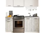 Set Da Cucina: Un Cassetto, Sei Ante, Sei Ripiani, Colore: Bianco | Cemento, Dimensioni Del Mobile: L: 180 Cm, A: 174 Cm, P: 46 Cm