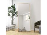 Specchio A Figura Intera, 180X80Cm, Specchio Da Appoggio Con Cornice In Metallo Dorato Da Appoggiare O Appendere Alla Parete, Grande Specchio Da Terra Per Soggiorno, Camera Da Letto E Spogliatoio