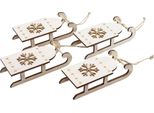 Decorazione Natalizia In Legno Slitta Bianca Oro Fiocco Di Neve 15,5X6,5X4Cm Set Da 4