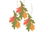 Decorazione Autunnale Ciondolo In Legno Foglie Di Quercia Set 17Cm - Decorazione Finestra Foglie Colorate D'autunno 6 Pezzi