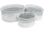 Set Di 3 Ciotole Per Piante Bianco Argento, Ciotola In Metallo Con Motivo A Pizzo, Vaso Ovale Shabby Chic Per Piante