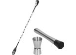 Set Di Accessori Da Barman Per Cocktail In Acciaio Inox: Jigger, Muddler, Stirrer E Cube