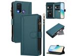 Custodia Per Vivo Y30 4G/Y50, Con Cerniera, Portafoglio Custodia Flip In Finto Cuoio Con Tasche Per Carte, Supporto E Passante Per La Mano Verde