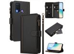 Custodia Per Vivo Y30 4G/Y50, Con Cerniera, Portafoglio, Custodia Flip In Finto Cuoio Con Tasche Per Carte, Supporto E Passante Per La Mano Nero