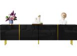 Fortuna Lai Mobile Tv Moderno 170 X 35 X 46 Cm, 4 Ante, Legno Mdf, Finitura Nero-Oro Lucido