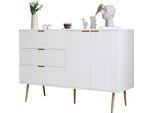 Credenza Fortuna Lai, Soggiorno Con Ante E Cassetti, Ripiani Interni, Cassettiera Con Maniglie E Piedini Dorati