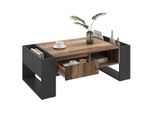 Tavolino Fortuna Lai In Legno Venato Con 1 Cassetto E Vani Portaoggetti, Nero + Grigio