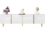 Fortuna Lai Mobile Tv Moderno 170 X 35 X 46 Cm, 4 Ante, Legno Mdf, Finitura Bianca E Oro Lucido