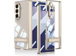 Custodia Per Samsung Galaxy Z Fold 7, Protezione A Cerniera Magnetica, Custodia Rigida Trasparente Zincata Con Protezione Dello Schermo E Supporto Oro