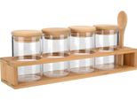 Estia | Set Di 4 Contenitori Per Spezie - 27 X 6,5 X 12,5 Cm - Contenitori In Vetro - Bamboo