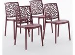 Set Di 4 Sedie Impilabili In Polipropilene Con Fibre Di Vetro Per Uso Esterno E Giardino, Bar E Ristorante, Cucina Design Moderno - Anna - Rosso Scuro