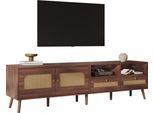 Mobile Tv Con 2 Ante In Rattan, 2 Cassetti, Vani A Giorno, 200 Cm, Marrone
