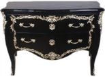Casa Padrino Cassettone Barocco Nero Lucido / Argento 130 Cm - Realizzato A Mano In Legno Massiccio