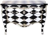 Casa Padrino Cassettone Barocco Nero / Bianco A Quadri / Argento 130 Cm - Realizzato A Mano In Legno Massello