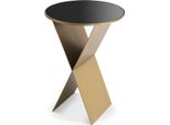Tavolino Casa Padrino Color Ottone/Nero Ø 50 X H. 70 Cm - Tavolino Rotondo In Acciaio Inox Con Piano In Vetro - Mobili Da Soggiorno - Collezione Lusso