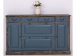 Casa Padrino Cassettiera In Stile Country Blu/Nero 176 X 35 X H. 105 Cm - Mobile In Legno Massiccio Con 6 Cassetti E 2 Ante - Mobili In Stile Country - Mobili In Stile Country - Arredo In Stile Country
