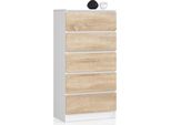 Akord Credenza 5 Cassetti Bianco/Rovere Sonoma 60X40X121 Cm