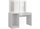 Vicco Tavolo Da Toeletta Sherry, 119.8 Cm Con Specchio Led, Bianco/Bianco Lucido