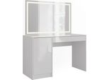 Vicco Tavolo Da Toeletta Sherry, 119.8 Cm Con Specchio Led, Bianco/Bianco Lucido