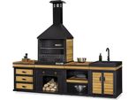 Elegante Cucina Da Esterno In Legno E Acciaio Inox In Nero