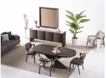 Set Sala Da Pranzo Tavolo Da Pranzo 6X Sedie Credenza Marrone Specchio Mobili Moderni