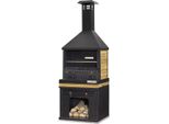 Caminetto Barbecue Nero In Legno E Acciaio Inox Per Giardino E Terrazza