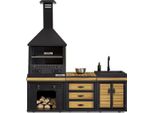 Cucina Moderna Da Esterno In Nero In Legno E Acciaio Inossidabile