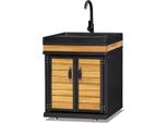 Elegante Modulo Cucina Da Esterno Nero In Acciaio Inox E Legno