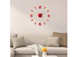 Orologio Da Parete Sticker 1 Mm Specchio Acrilico Orologio Decorazione Fai Da Te Parete Moderna Casa Ufficio Camera Decorazione (Rosso)