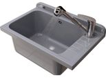 Lavello Granitan | Monza - 58X38 Cm - Grigio - Design Robusto - Ideale Per Garage E Lavanderie
