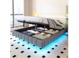 Letto Galleggiante Imbottito Merax 160X200Cm Con Led, Letto Matrimoniale Con Contenitore Idraulico, Robusta Struttura In Metallo, Senza Testata, Tessuto Di Lino Grigio