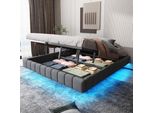 Letto Imbottito Galleggiante Merax 180X200Cm Con Led, Letto Matrimoniale Con Contenitore Idraulico, Robusta Struttura In Metallo, Senza Testata, Tessuto Di Lino Grigio