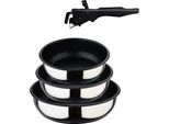Bergner Click&Cook - Set Di Padelle 4 - Pezzi Da 18, 20 E 24 Cm + Manico Rimovibile - Acciaio Inossidabile Con Rivestimento Antiaderente - Per Tutti I Piani Di Cottura E I Forni - Padella