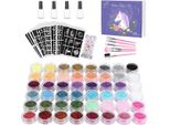 Winpok Set Di Tatuaggi Glitterati, 48 Colori, Tatuaggi Impermeabili, Trucco Glitterato Per Bambini Con 203 Stampini, 5 Pennelli, 4 Colle, Tatuaggi Non Tossici