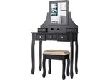 Tavolino Da Toilette Costway Con Sgabello, 5 Cassetti, Contenitore Estraibile, Specchio Orientabile A 360 Gradi, Tavolino Da Toilette Con Tavolo E Piano Estraibile