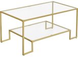 Vasagle Tavolino In Vetro Tavolo Da Soggiorno 2 Ripiani In Vetro Temperato Struttura In Acciaio 100 X 55 X 45 Cm Decorazione Per Il Soggiorno Color Oro