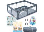 Box Per Bambini Teddle - Tappetino Bifacciale Incluso - Box Per Bambini Con 50X Palline - 180 X 150 Cm - Box Per Uso Interno Ed Esterno - Grigio