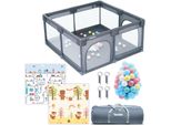 Teddle Teddle Ground Box - Tappetino Bifacciale Incluso - Box Per Bambini Con 50X Palline - Box Per Bambini - 120X120Cm - Grigio