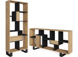 Libreria Scaffale, 67X31X174Cm, Design Industriale, Rovere E Nero
