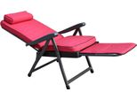 Milanihome.It - Poltrona A Sdraio Imbottita Reclinabile Cuscino Poggiatesta Imbottito Alta Densità, Adatta A Giardino, Portico, Piscina E Relax Con Carrello Poggiapiedi A Scomparsadi Colorerosso