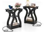 Set Di 2 Tavolini Costway, Tavolino Da Divano A 3 Livelli Con Stazione Di Ricarica, Ripiani, Porte E Prese Usb, Comodino, Nero