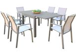 Milanihome.It - Set Tavolo E Sedie Da Giardino Per Esterno In Alluminio Cm 90/180X90X75 H Con 6 Sedute Colore Taupedi Coloretaupe